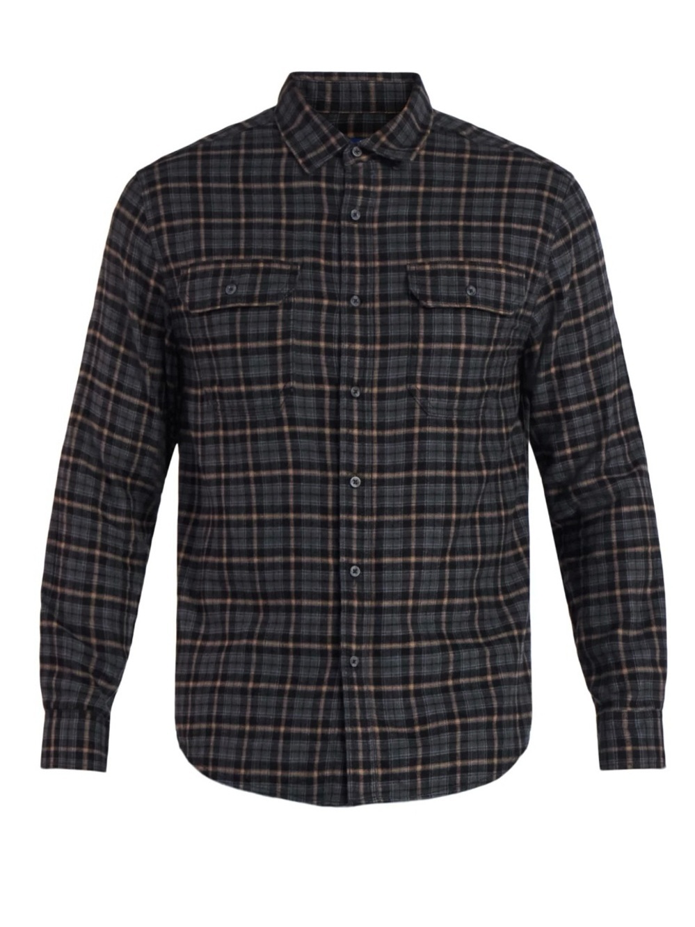 George Men Relaxed Fit Double Pocket Flannel Plaid Button-Down Shirt